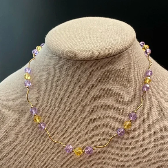 Beautiful 14K yellow gold amethyst and citrine necklace - 10 g total - Picture 1 of 10